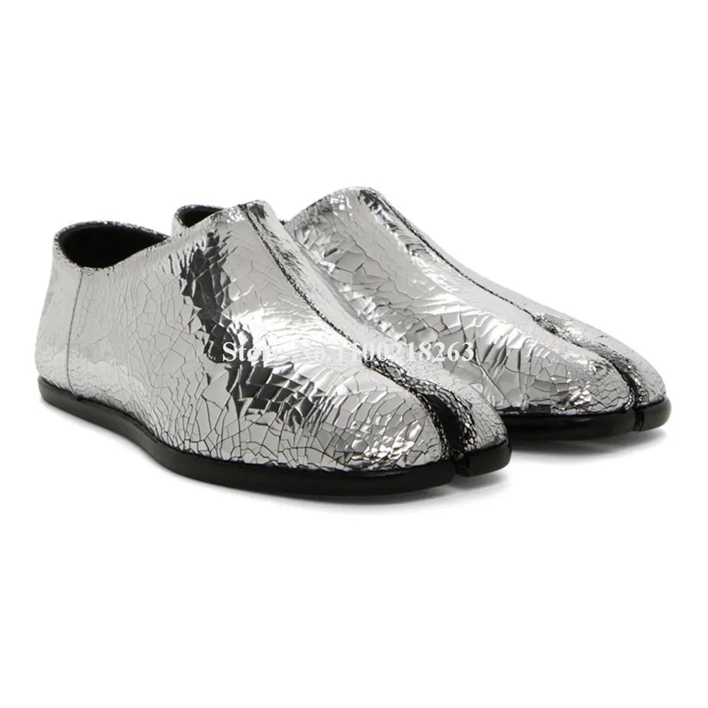 

Newest Men Silver Leather Split Toe Loafers Fashion Slip-on Black Green Men Comfortable Casual Shoes Party Shoes