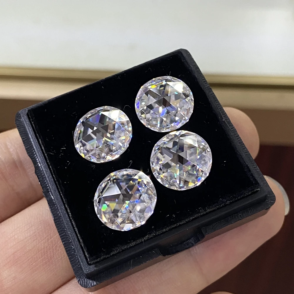 12mm Round Flatback Rose Cut White D VVS1 Lab Grown Moissanite Diamond Gemstones
