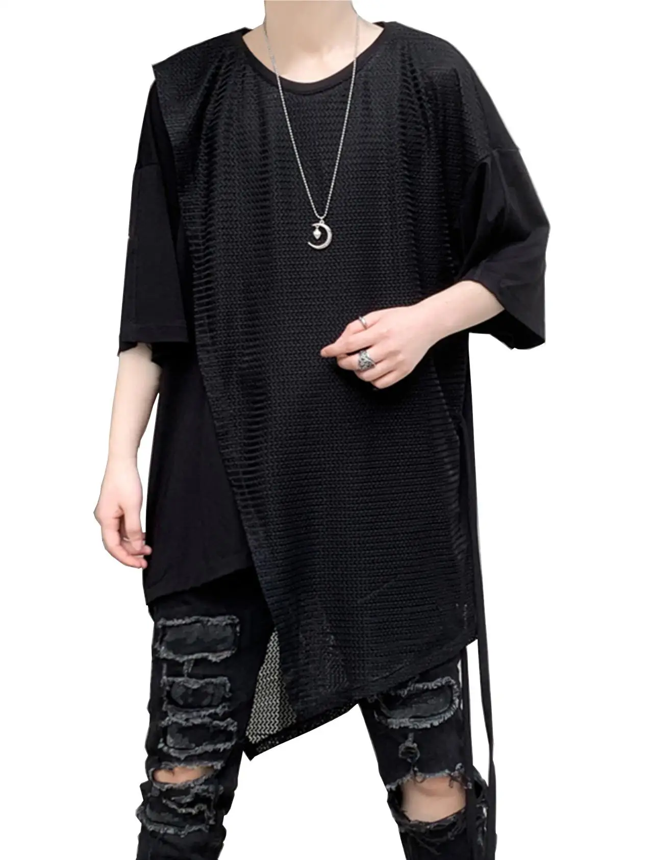 

Mens Unisex Layered Fishnet Design Summer Short Sleeve T-shirts Tops