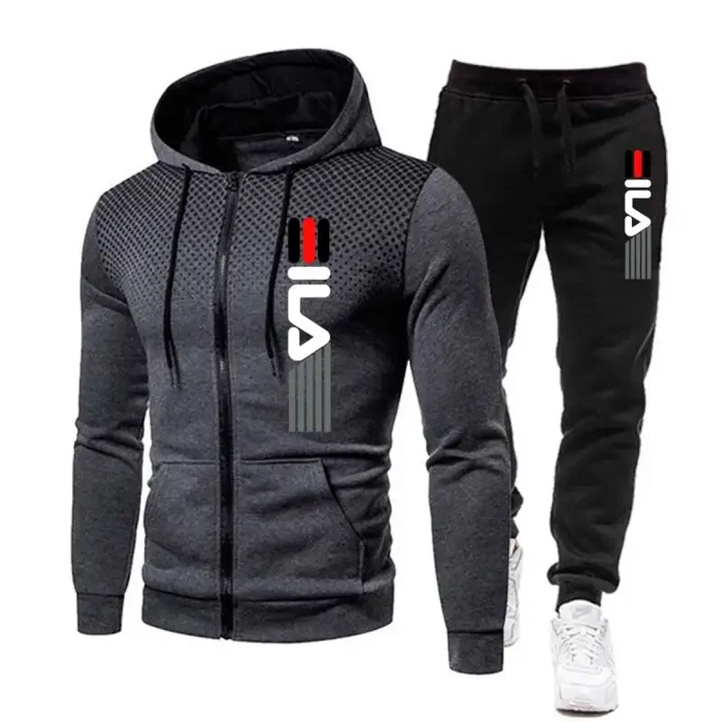 Men\'s New Printed Sportswear, Sweatshirt and Zipper Pants, Jogging Sportswear, Men\'s Casual Fitness Wear, Two Sets