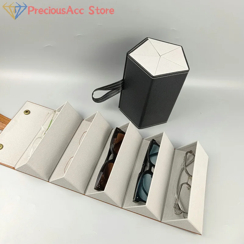 

Portable Glasses Organizer 5Grids Multi-slot Eyeglasses Storage Display Travel Folding Sunglasses PU Leather Case Home Storage