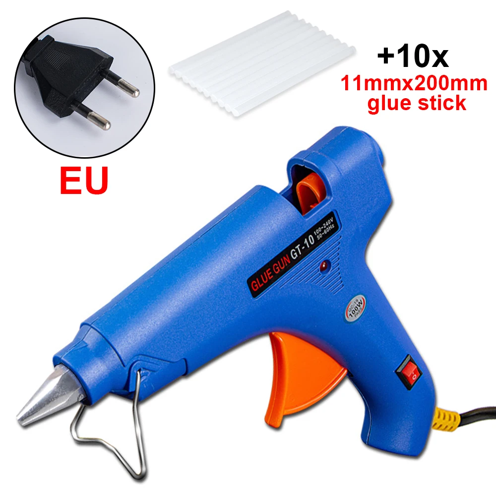 100W Hot Melt Glue Gun With 10pc 11*200mm Glue Stick Thermo Electric Heat Temperature Tool High Temp Heater Repair DIY Tool