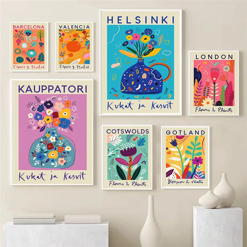 VintageSpanishFlowersPosterFloraWallArtFlowerPlantCanvas