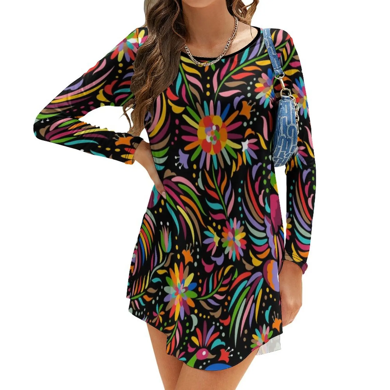 멕시코 전통 다채로운 긴 소매 원피스 파티 드레스, 특별 이벤트 무도회 원피스 2024, 결혼식 하객 원피스 2024 