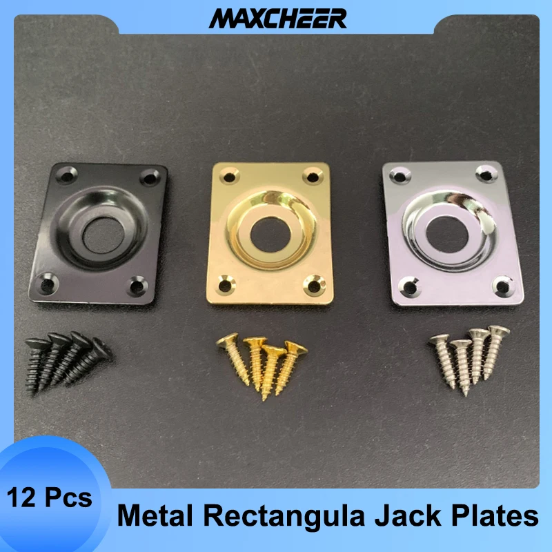 

12Pcs Metal Jack Plates For Electric Bass Guitar Replacement - Socket Plates with Rectangula Style of 3 Color