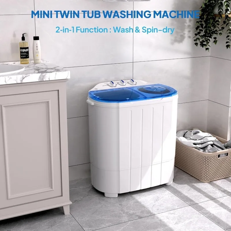 ROVSUN 11LBS Portable Washing Machine, Electric Washer and Dryer Combo with Washer(7lbs) & Spiner(4lbs) & Gravity Draining for 6