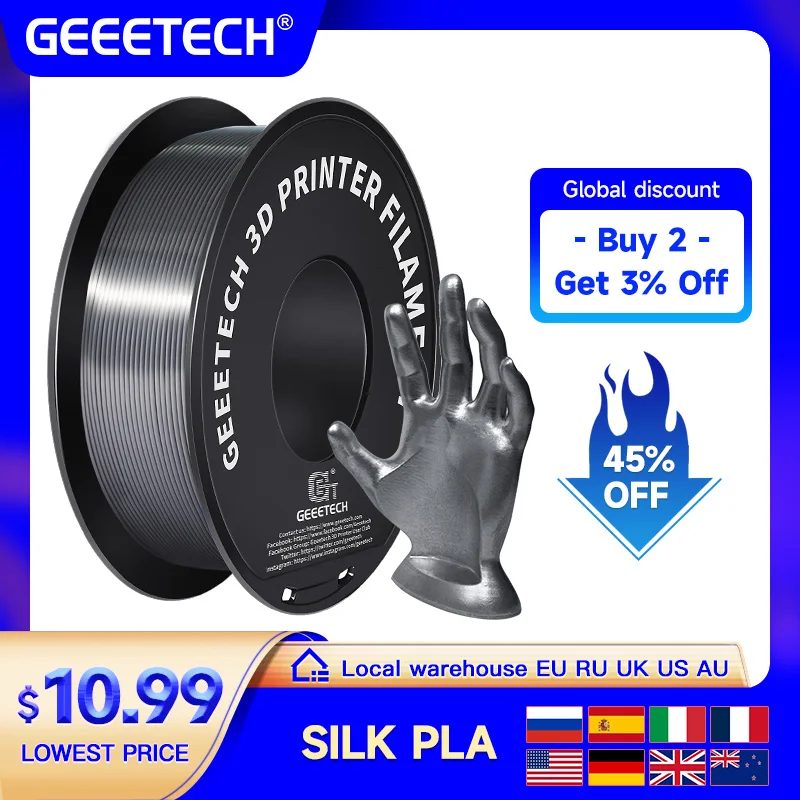 Geeetech 1kg 1.75mm Silk PLA Filament for 3D Printer Overseas Warehouses Free Shipping