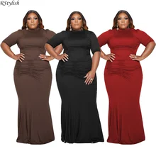 

RStylish Plus Size Women Clothing Fashion Half Sleeves T-shirt Top With Maxi Skirt Suit Elegants Pleated Two Piece Set