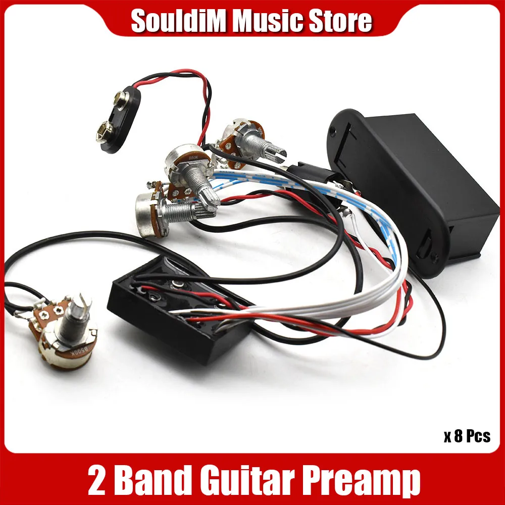 

8 Set 2 Band Acoustic Bass Guitar Eq Equalizer Preamp Circuit Active Bass Pickup 4 Control Knobs Guitar Pickup Control System