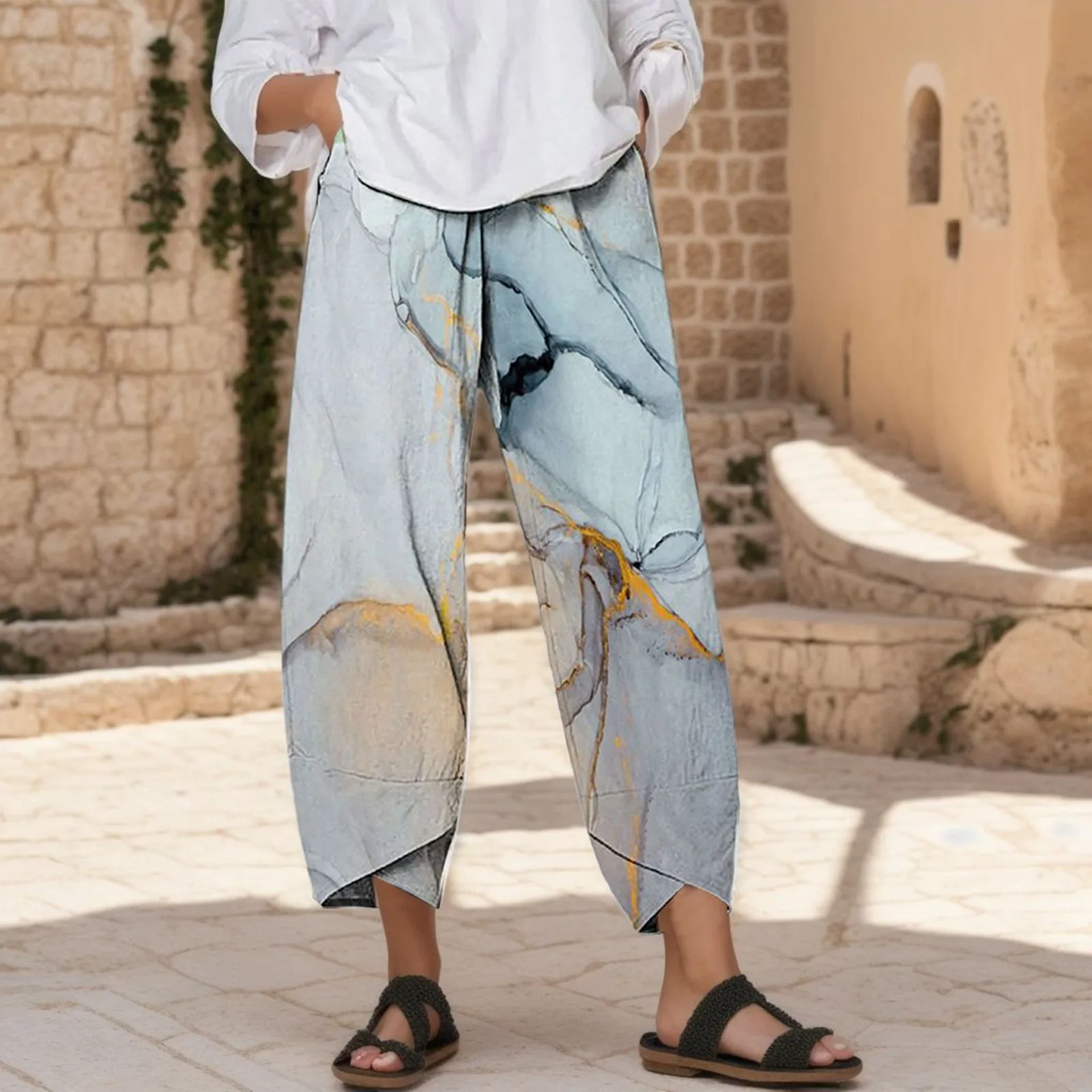 

Women Leisure Trousers with Pocket Loose Printed Fashion Comfortable Pants Casual Wide Leg Daily Classic Comfort Capri Pants