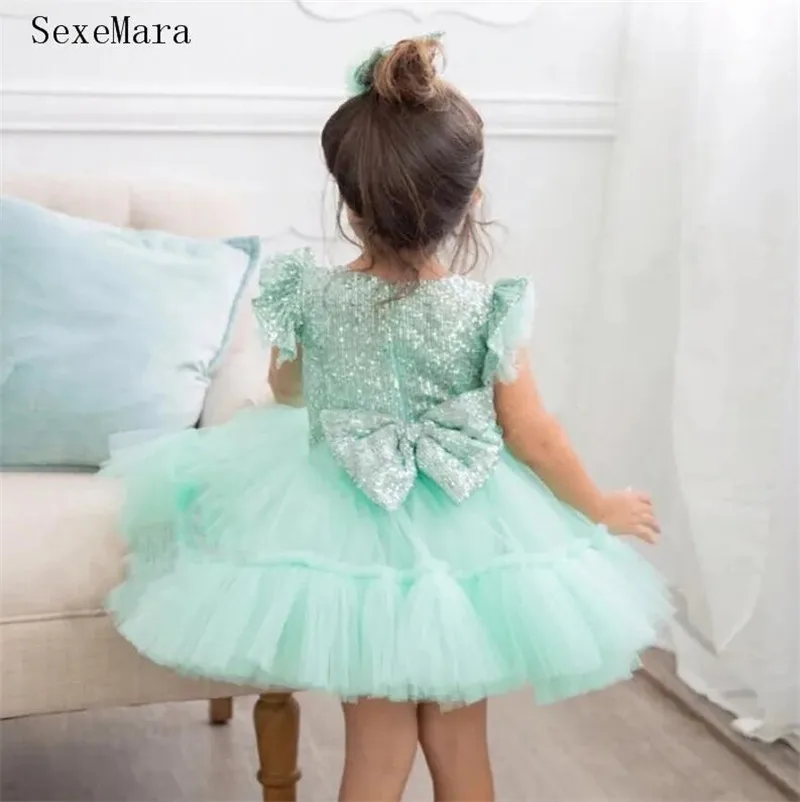 Mint Puffy Princess Flower Girl Dress Baby Party Gown Compleanno Prom Dress Vestido De Comunion