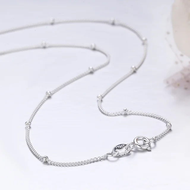 35-80 cm 1mm mince pur 925 perles en argent Sterling chaîne gourmette colliers ras du cou femmes filles bijoux Kolye Collares Collier Ketting 1