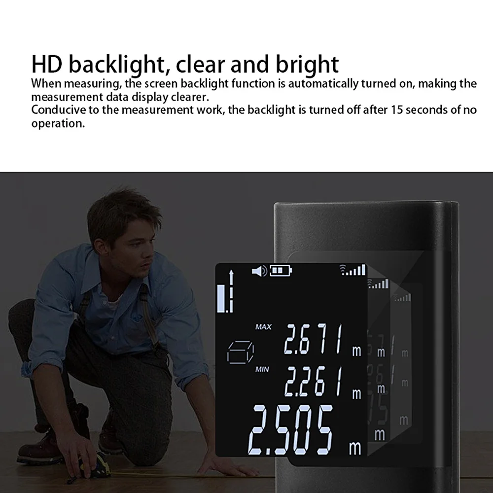 Description Picture 4 of item60m / 40m USB Charging Handheld LCD Digital Laser Rangefinder Distance Meter Backlight for Volume Area Pythagorean Decoration