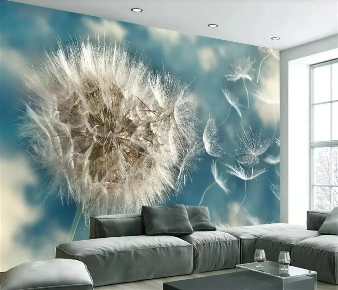 

beibehang Custom wallpaper light blue pure beautiful dandelion Nordic minimalist TV background wall papers home decor 3d mural