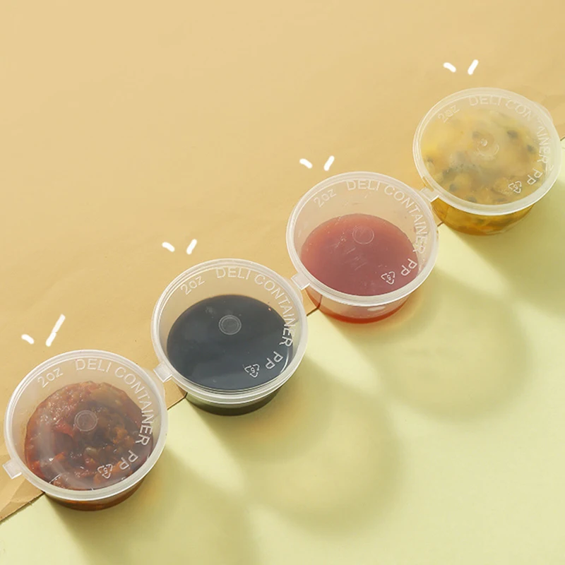 Plastic Sauce Jars Portion Boxes With Lids Thickened Disposable BBQ Sauce Seasoning Small Dish Chili Cup Container 50pcs/set