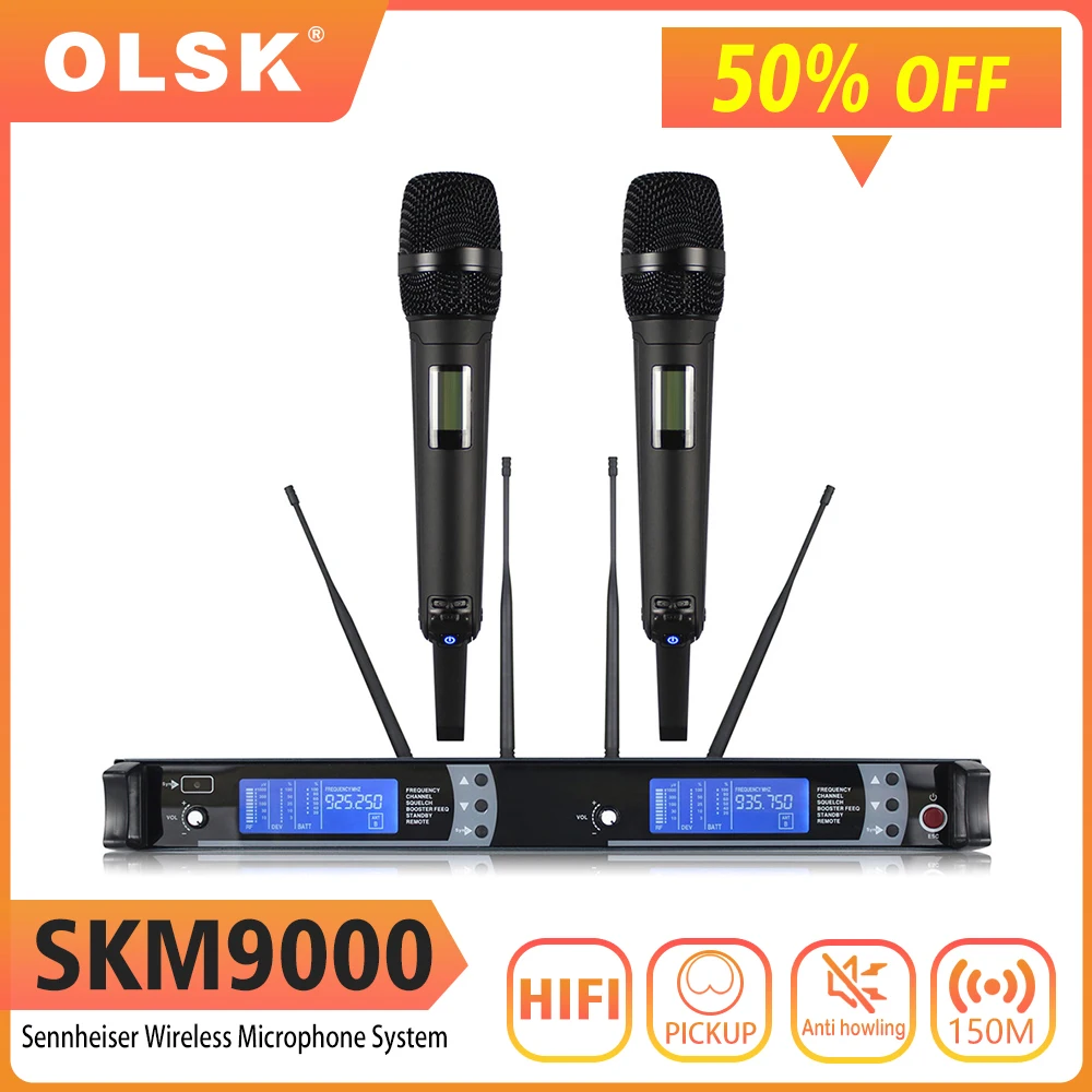 SKM9000 듀얼 채널 핸드 헬드 무선 마이크 시스템, 젠하이저용 무대 공연용 SKM 9000 마이크