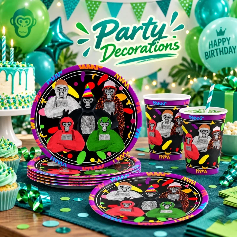 Jungle-Themed Birthday Party Tableware Set - Plates, Cups, and Napkins - Durable and Vibrant Design