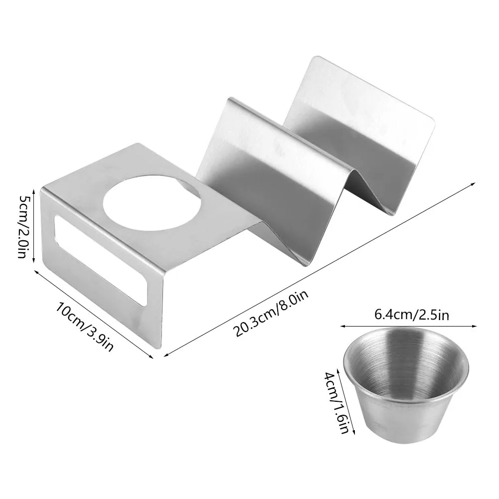 Stainless Steel Taco Holder Pancake Stand Rack with Sauce Cup Home Kitchen Restaurant et Tools