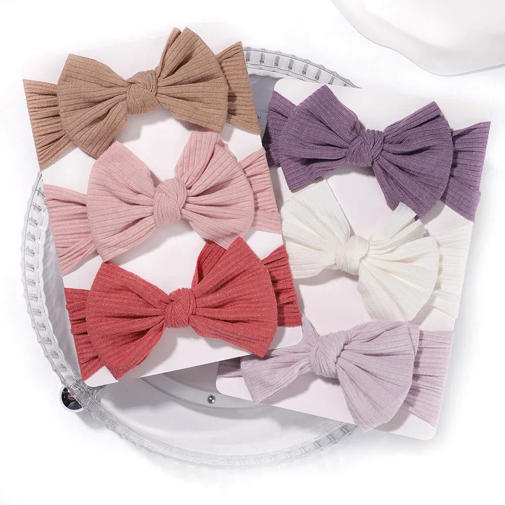 3Pcs/set Newborn Baby Headbands Set Solid Color Bow Hair Bands Soft Knitted Infant Headwear Elastic Turban Baby Hair Accessories 2