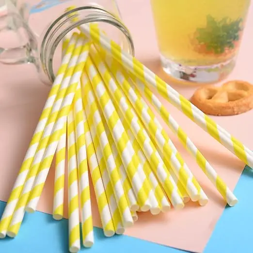 6mmx197mm 25pcs paper straws yellow and white striped durable lemonade Bubble tea straws party favours decorations disposable paper straws