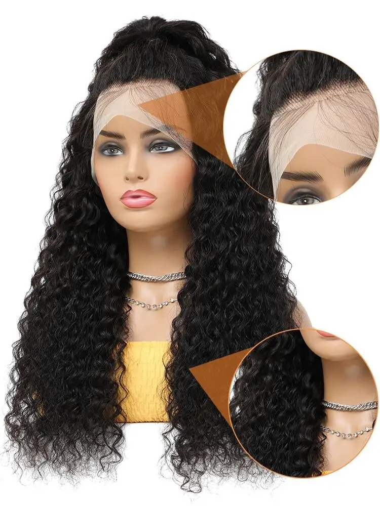 Human Hair Wig Deep Wave Frontal 13x4 Curly Transparent Lace 13x6 Water Wave 180 Density