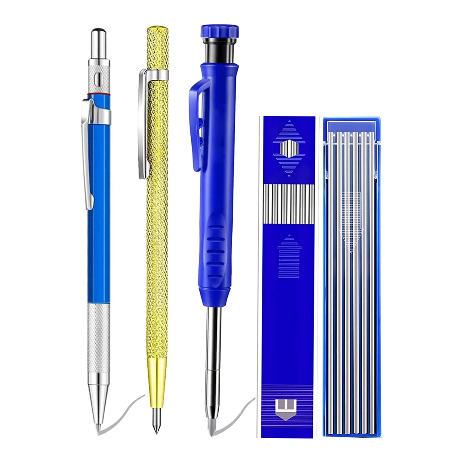 5 Packs Welders Pencil Set with Carbide Scriber Tool Solid Marker Metal Marking Tool Built-in Sharpener solid carpenter pencils with built in pencil sharpener drawing pencils solid carpenter pencil refill set automatic wood marker