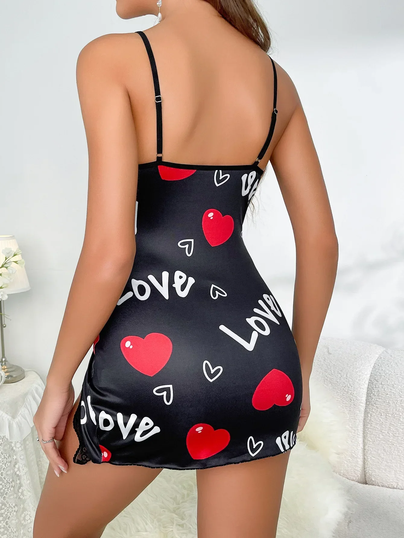 Summer Sleepwear Women Nightgown Sexy Lingerie Love Printed Halter Backless Mini Dress Casual Pajamas Sleepshirts Nighties - 6