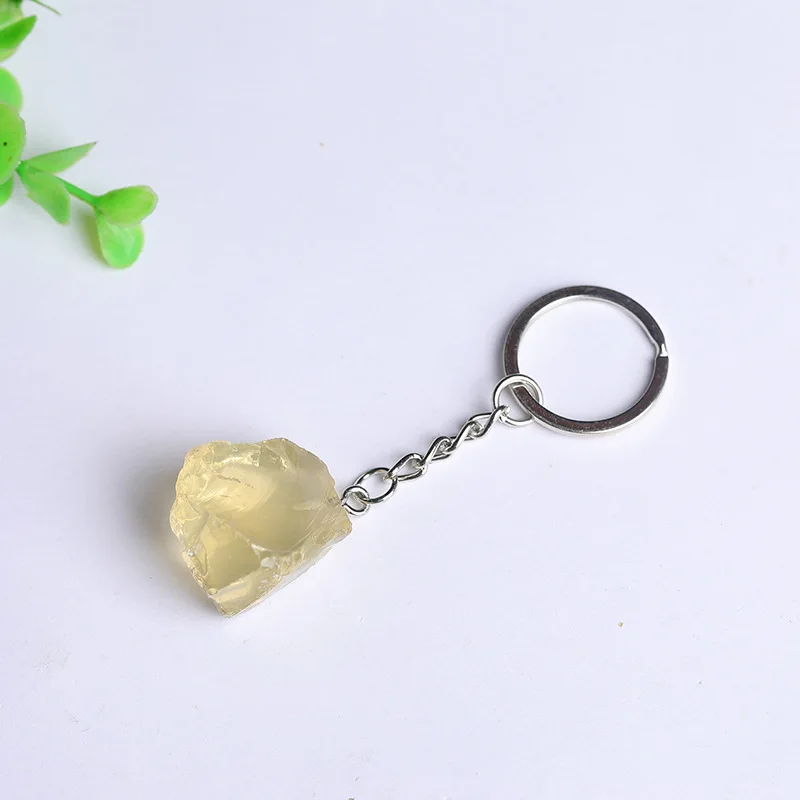 Natural Raw Stone Fluorite Amethyst  Key Rings Keychains Car Decor Key Chain Keyholder