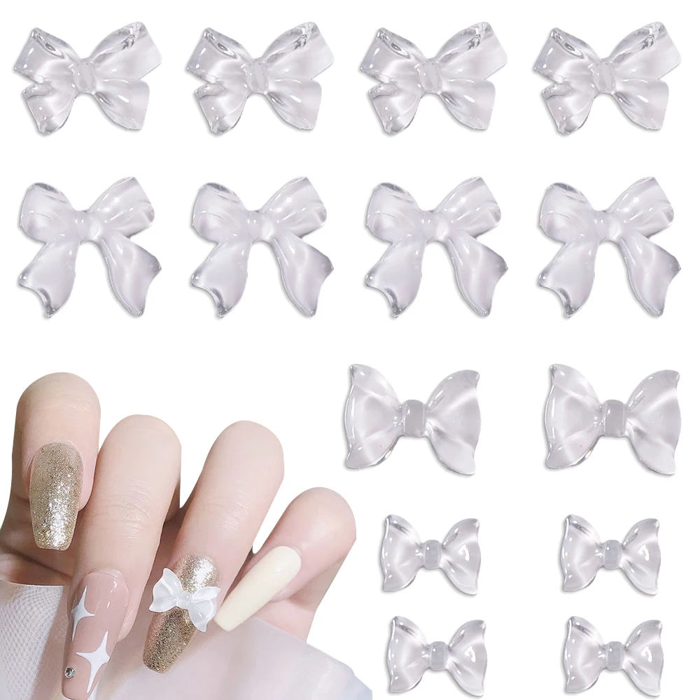 

100pcs/lot 3D Butterfly Bows Nail Charms Ice Clear Bow Tie Nail Art Decoration Accessories Bowknot Resin Nail Jewelry Supplies