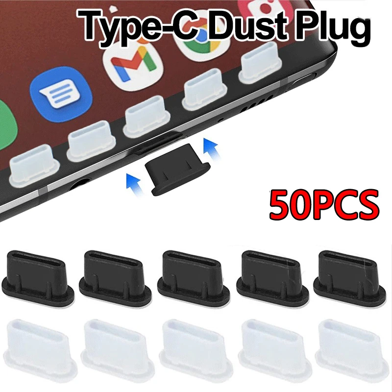 Phone Dust Plugs 50 Type-C Dust Plug USB Charging Port Protector Silicone Anti-dust Plug Cover Cap for Samsung Huawei Xiaomi