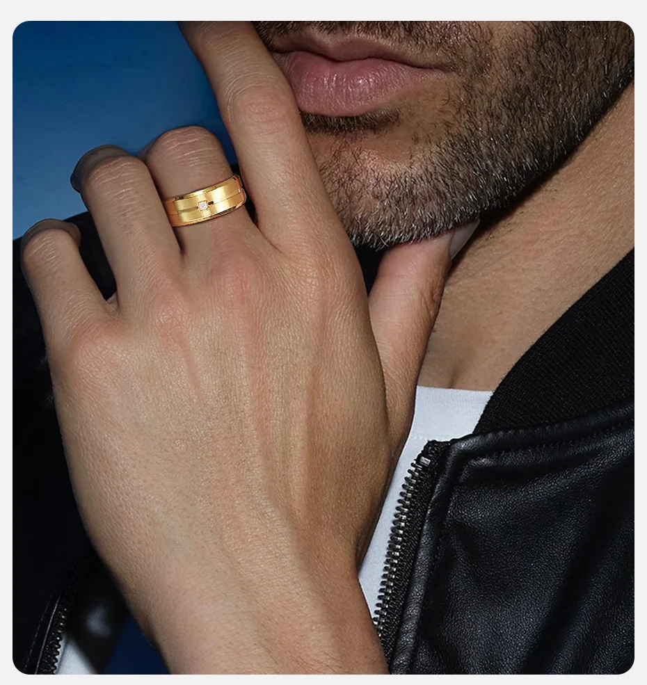 Vnox 8mm Männer Wedding Band, AAA CZ Stein Solitaire Ring, matte Edelstahl Rillen Linie Ring, Einfache Casual Bräutigam Ring – Detail 2