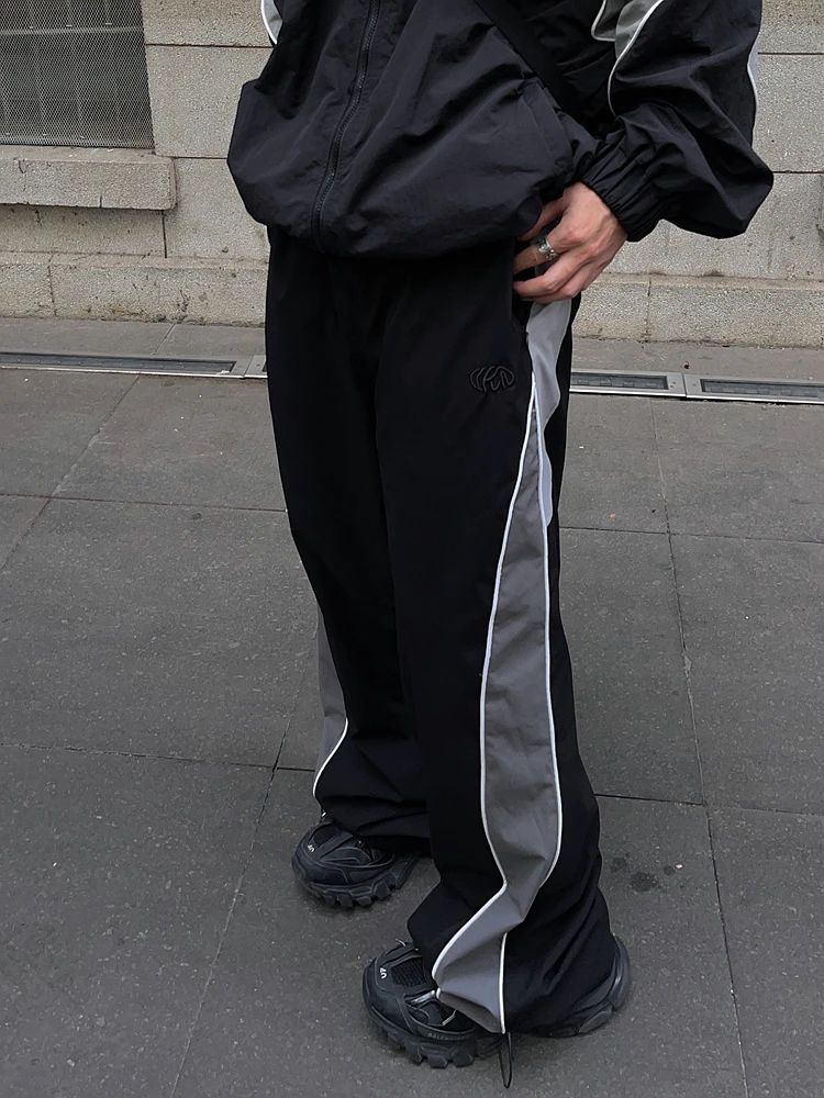 Woman Pants Y2k High Street Wide Leg Casual Pants Men's American Vintage  Sports Pants Nylon Pants Panel Fashion Brand Loose