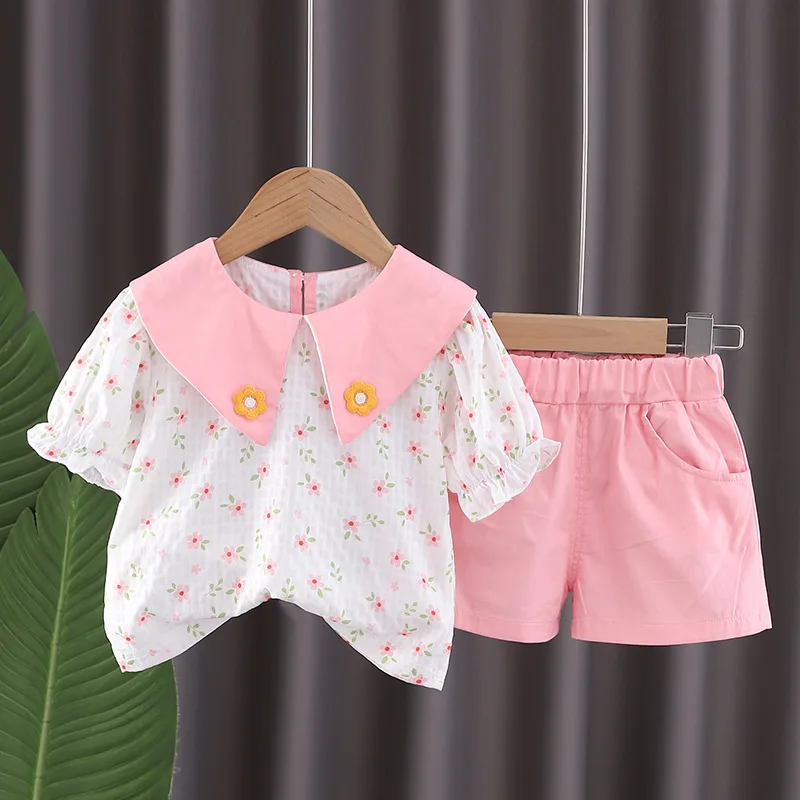 

Toddler Summer Sets 2024 New Baby Girl Clothes 2 To 3 Years All Over Print Short Sleeve Shirts and Shorts Girls Boutique Outfits