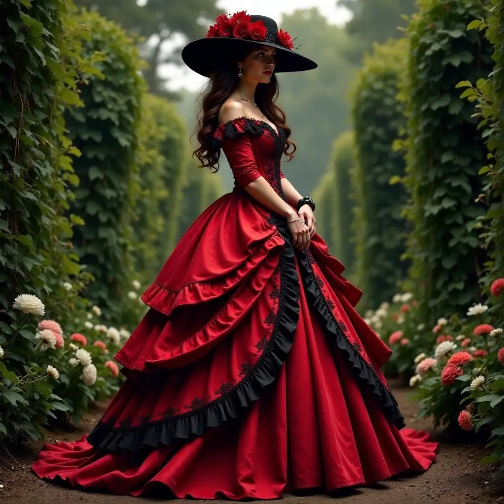 Vintage Victorian Prom Dresses Ruffle Red Black Off Shoulder Short Sleeve  Party | eBay