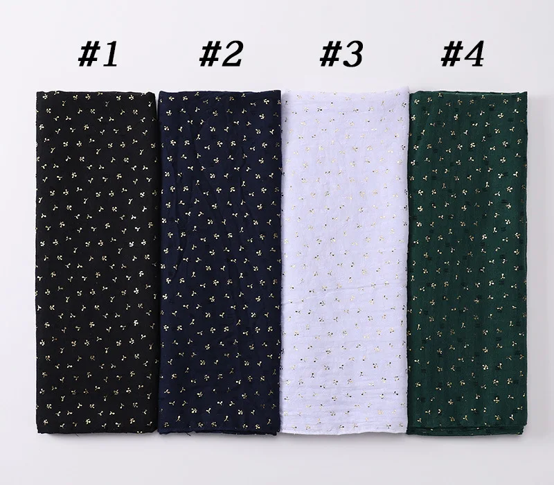 Baumwolle Hijabs Für Frau Lange Bronzing Muslimische Frauen Floral Lange Hijabs Islam Kopf Schals Stirnband Turban Headwrap – Detail 1