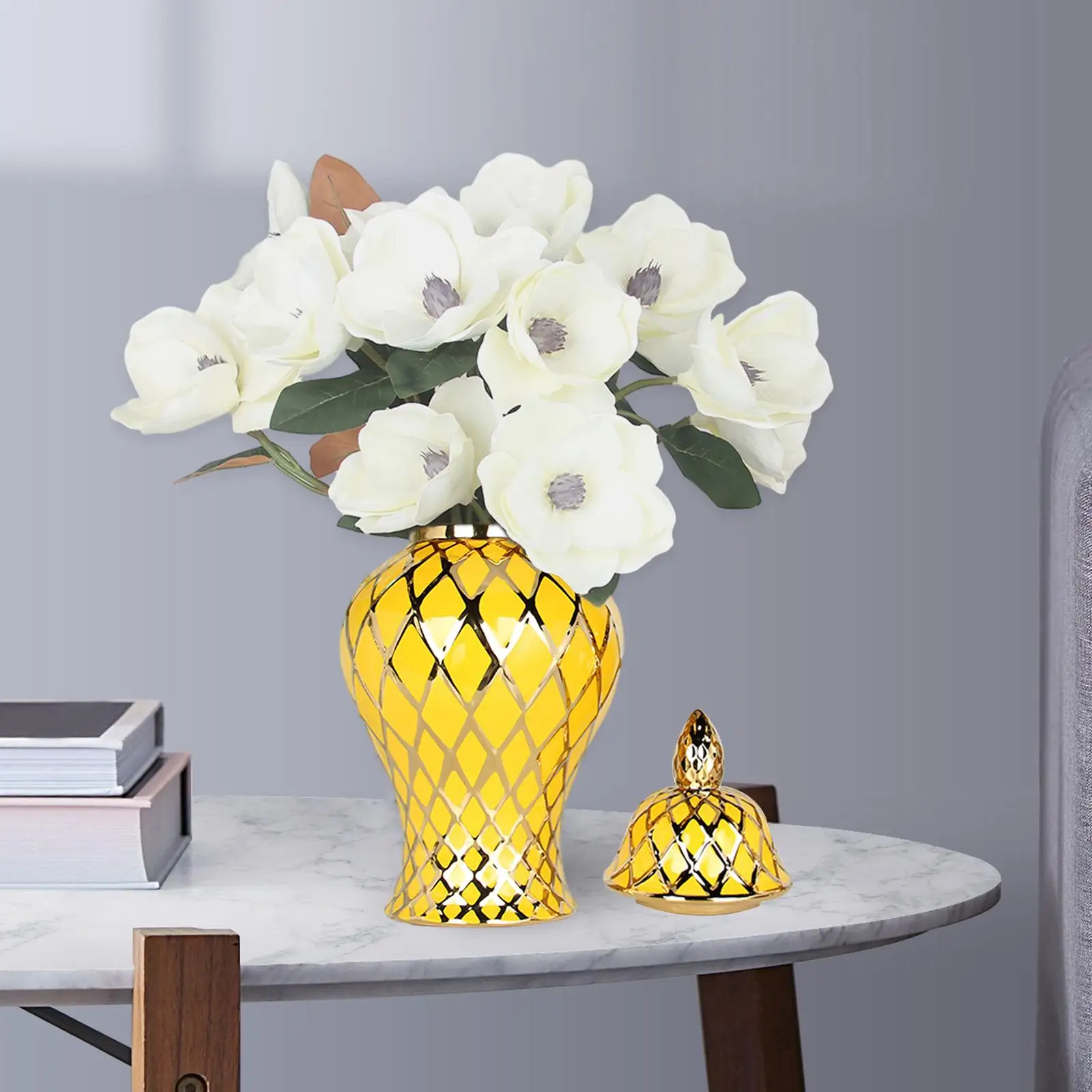 

Porcelain Ginger Jar Ceramic Vase Handicraft Ornaments with Lid Tea Storage Jar
