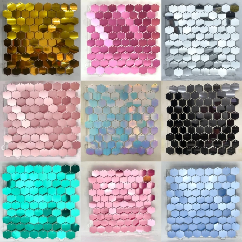 

8pc Hexagon Sequin Panel Wedding Backdrop Custom Adverting Sings Shop Window Background Glam Shimmer Sequin Wall 3D Wall Sticker