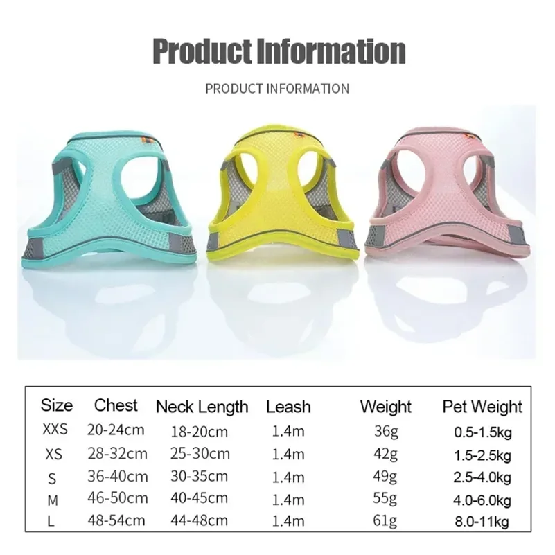 Accesorios para gatos y perros, collar para perros pequeños, chaleco de seguridad, cuerda para el pecho de mascotas, cubierta para perros, arneses transpirables y ajustables, suministros y productos._voghion.com