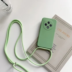 Elegant Crossbody Necklace Lanyard Liquid Silicone Phone Case with Strap Cord Cover for Reno12 FS 5G (Ytgs green)