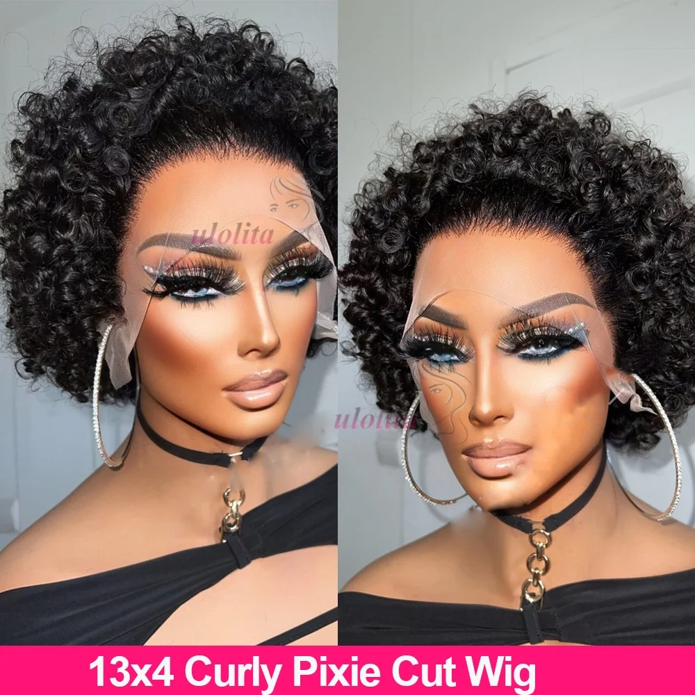 Pixie Cut Curly Human Hair Wigs Short Deep Wave 13x4 Transparent Lace Front Wigs Human Hair Cut Short For Women Frontal Wig