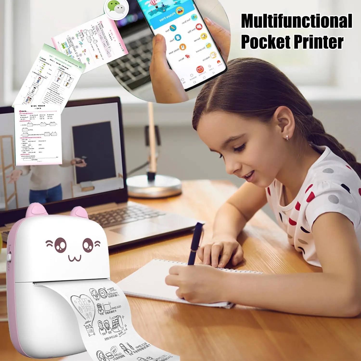 미니 HD 휴대용 라벨 열전사 프린터 내구성 블루투스 프린터 학생 오류 제목 메모 잘못된 포켓 무잉크 인쇄