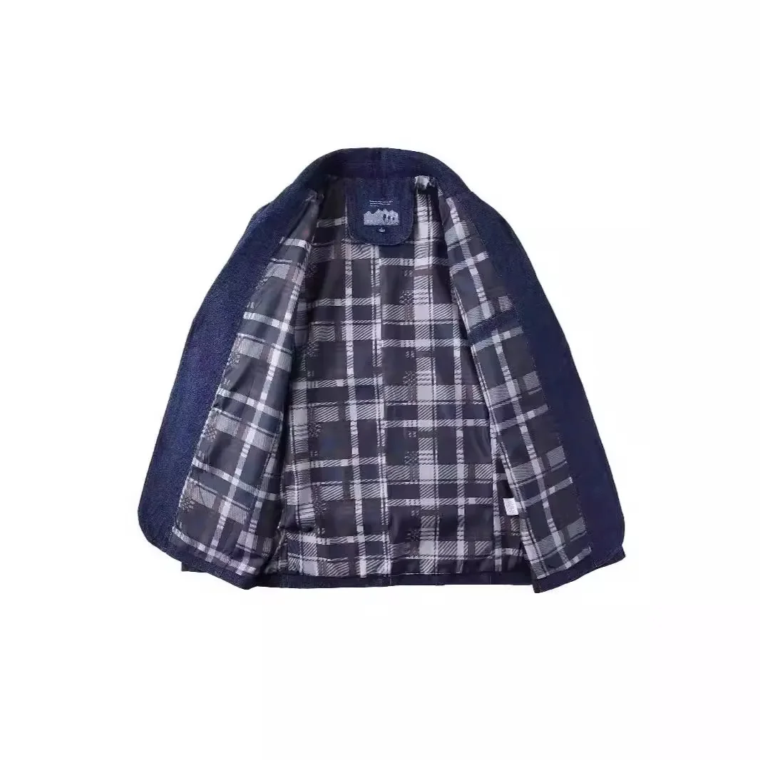Denim Western-Style Suit Men's Casual Business Attire Midlife and Elderly Father's Clothing Lapel Top Loose Fit Plus Size