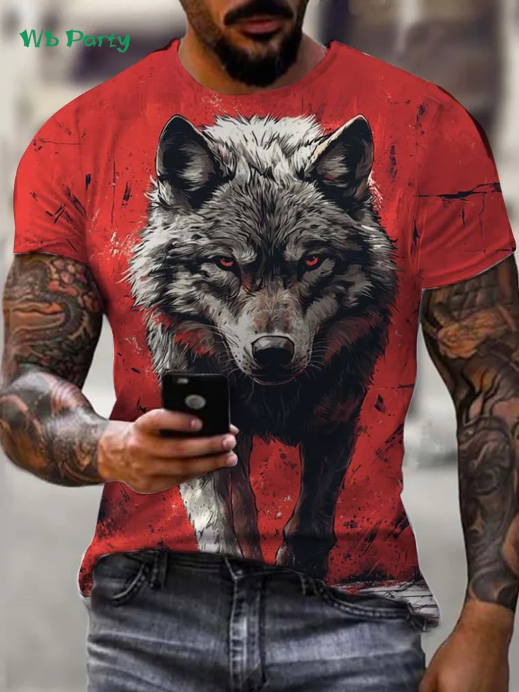 Vintage Wolf Grafik T-Shirt Männer Sommer Outdoor Männer Kurzarm T-Shirt Übergroße Herren T-Shirt Mode Rundhals Herrenbekleidung – Detail 5