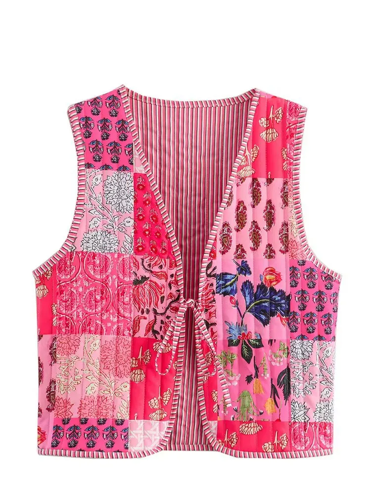 HH Women Fashion Print Vests V Neck Lace Up Sleeveless Waistcoat Tops Autumn Woman CasualY2K Outerwear Coats