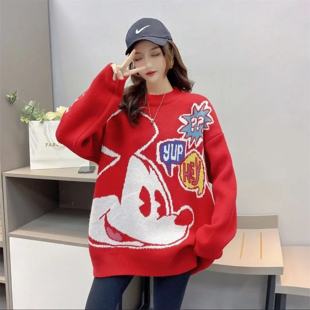 Pull Disney Mickey Mouse pour femme, Pull-over, ample, col rond,  décontracté, à la mode, vêtements d'hiver - AliExpress