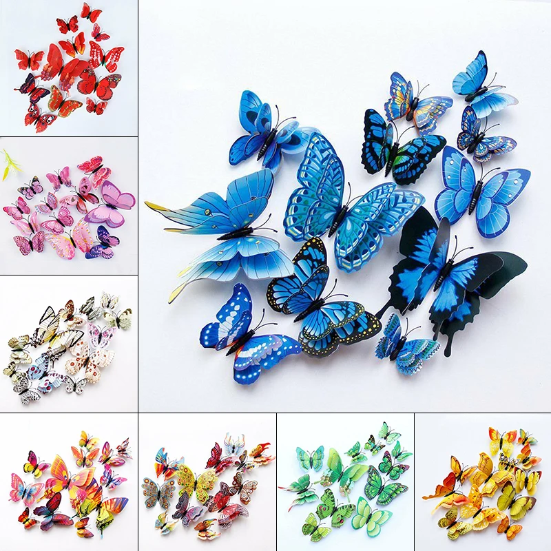 

12 Pcs 3D Art Wall Sticker Butterfly Self Adhesive Decor Sticker For Liveroom Children Room Wall Diy Montage Decoration PVC
