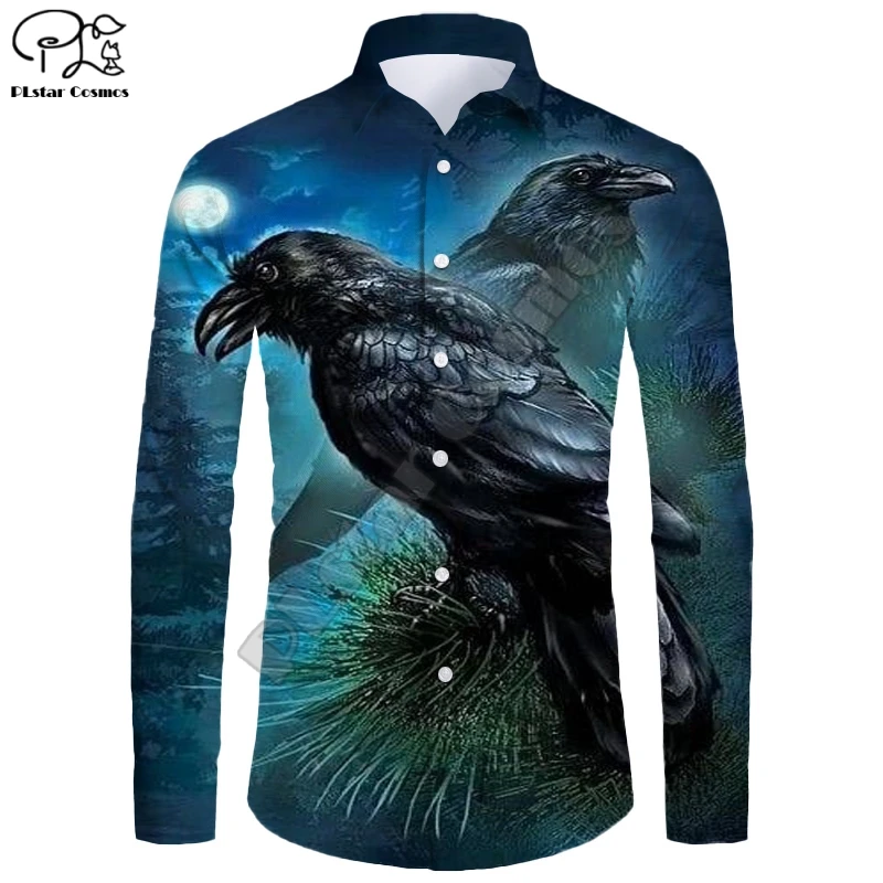 New Hawaiian Shirt 3D Printing Halloween Series Crow Pattern Long Sleeve Shirt Casual Unisex Shirt