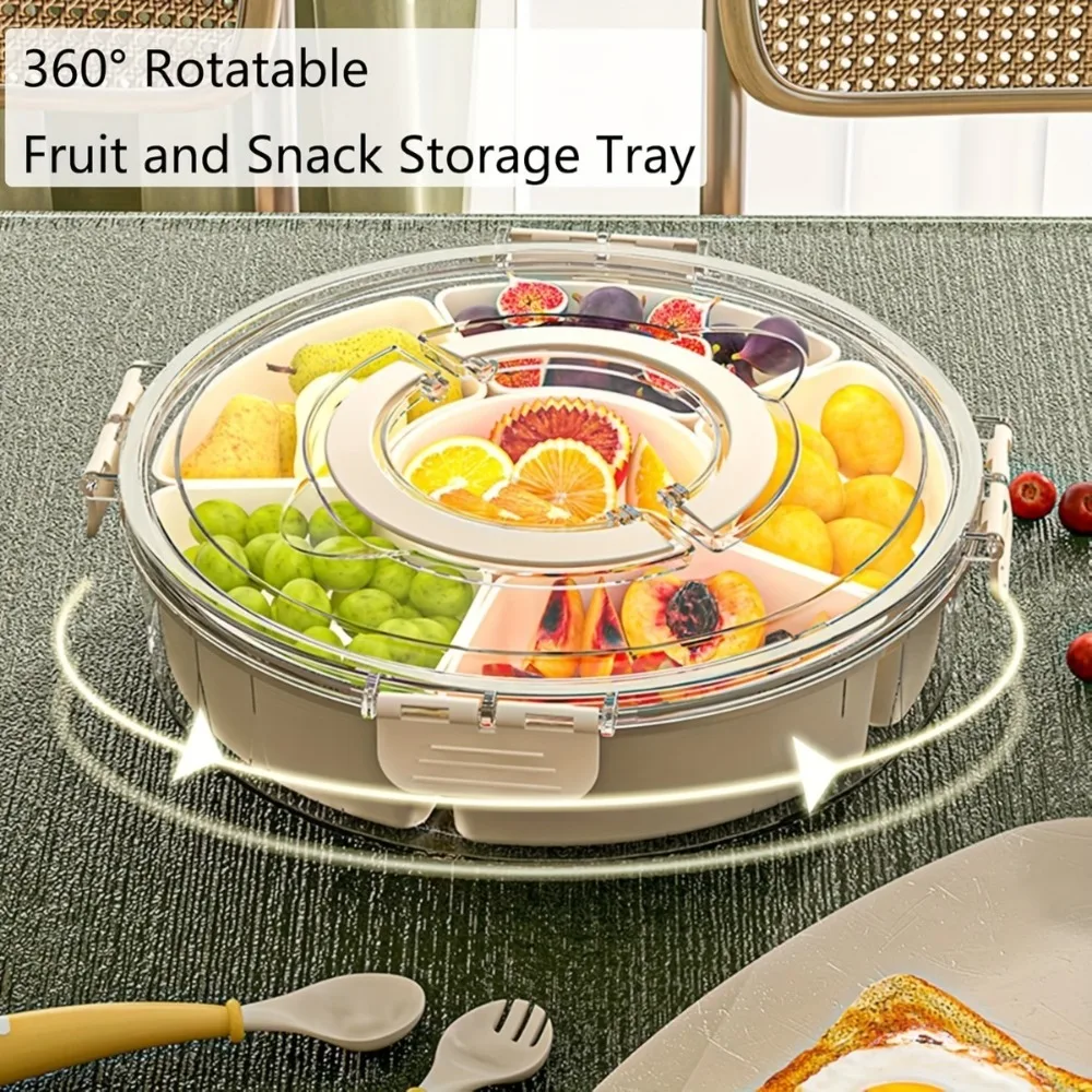 1pc Rotating Fridge Storage Box with 360° Spin,Sealed Leak-Proof Lid, Plastic Container Suitable for Christmas,Space-Saving