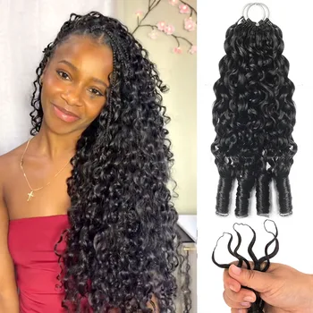 Burmese Curly Pre-Separated Miracle Knots Crochet Human Hair Extensions Boho Braids Feathered Human Crochet Hair For Braiding 1