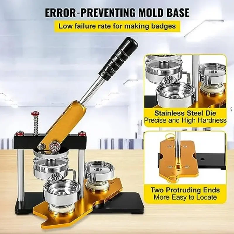 Button Maker Machine 25 to 75 mm Badge Punch Press Kit Button Making Supplies with 100pcs Parts & Machine Circle Cutter